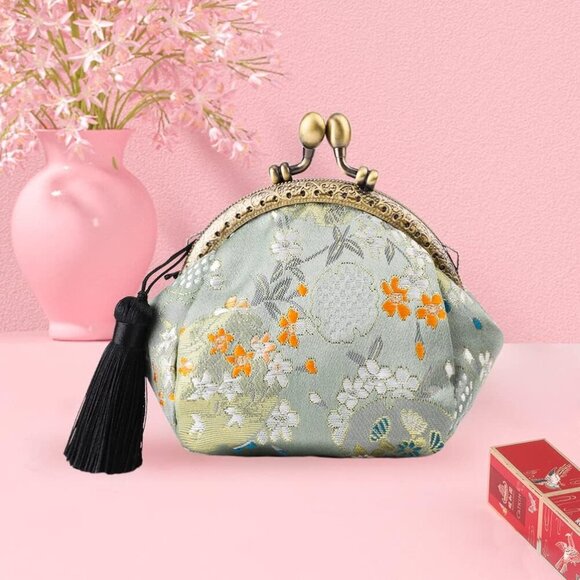 Embroider Coin Purse Vintage Wallets Canvas Change Pouch Floral Trinkets Small K - Picture 8 of 9